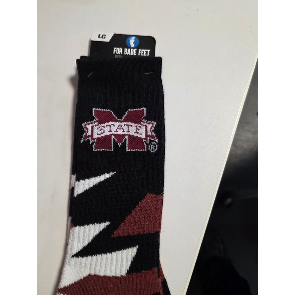 Men's For Bare Feet Casual Socks L Black Maroon Mississippi State - Picture 3 of 5